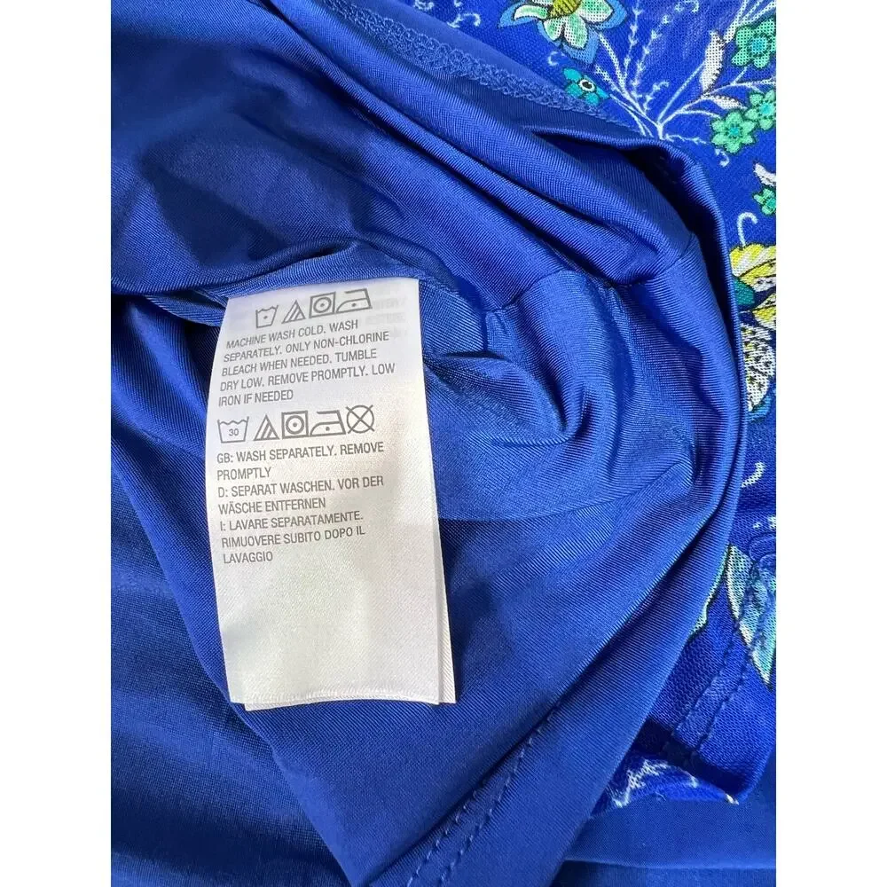 QVC Susan Graver Printed Mesh V-Neck 3/4 Sleeve Tiered Dress NWOT SIZE L LAPIS - Picture 6 of 9